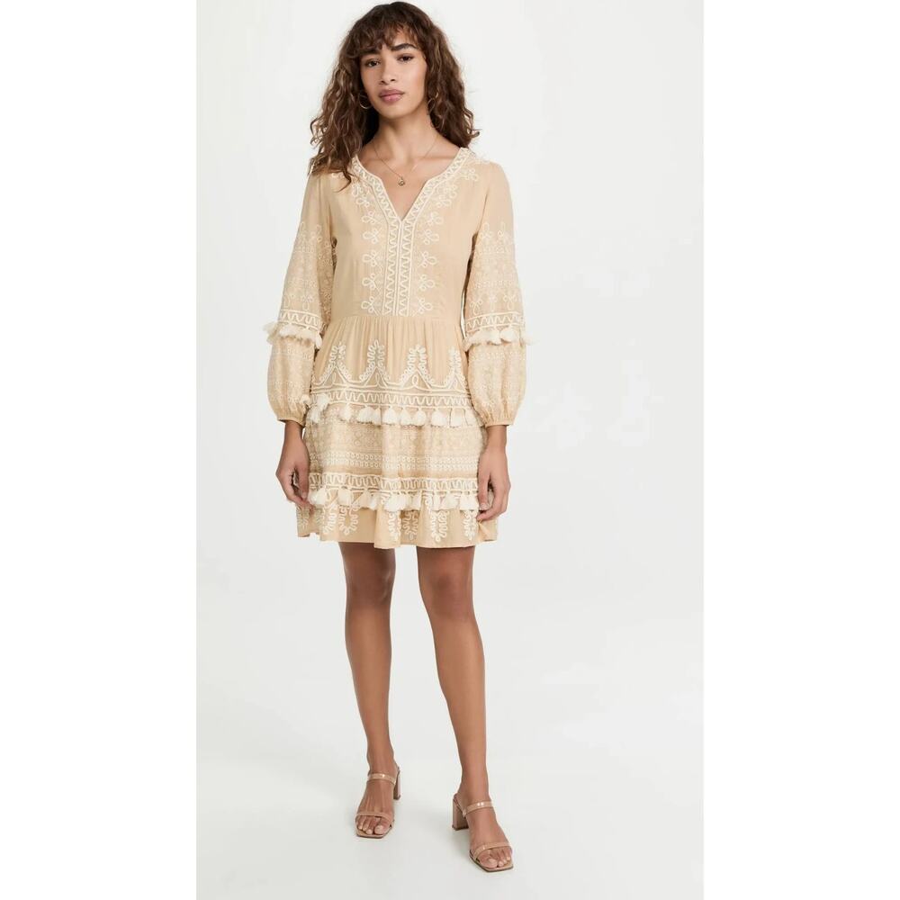Roller Rabbit Indera Naema Embroidered Light Beige Cream Dress Small Tassle